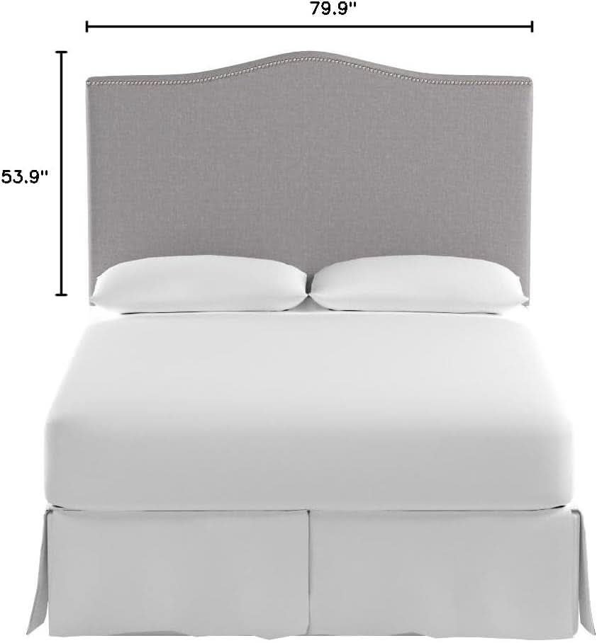Contemporary Arctic Grey Upholstered Headboard with Silver Nailhead