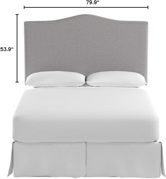 Contemporary Arctic Grey Upholstered Headboard with Silver Nailhead