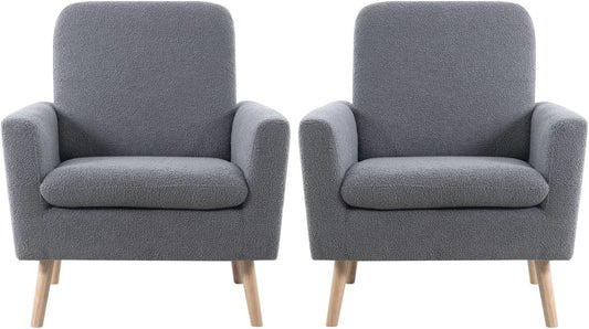 Gray Mid Century Modern Plush Upholstered Armchair