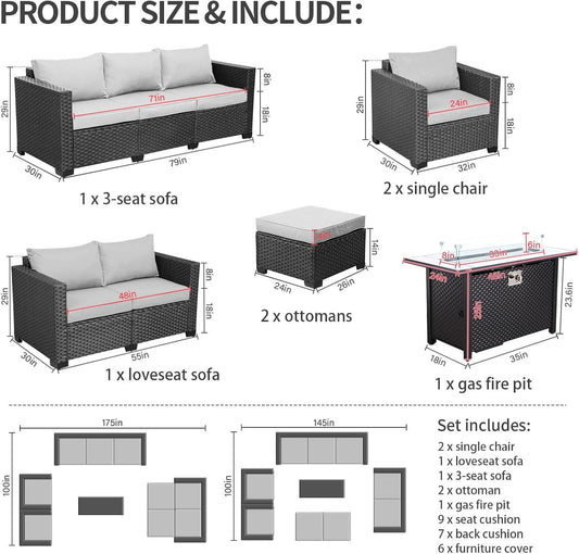 7 Piece Outdoor Furniture Set With 45 Inch Fire Pit