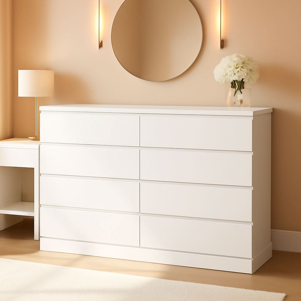 White 8 Drawer Dresser For Bedroom With Ample Storage