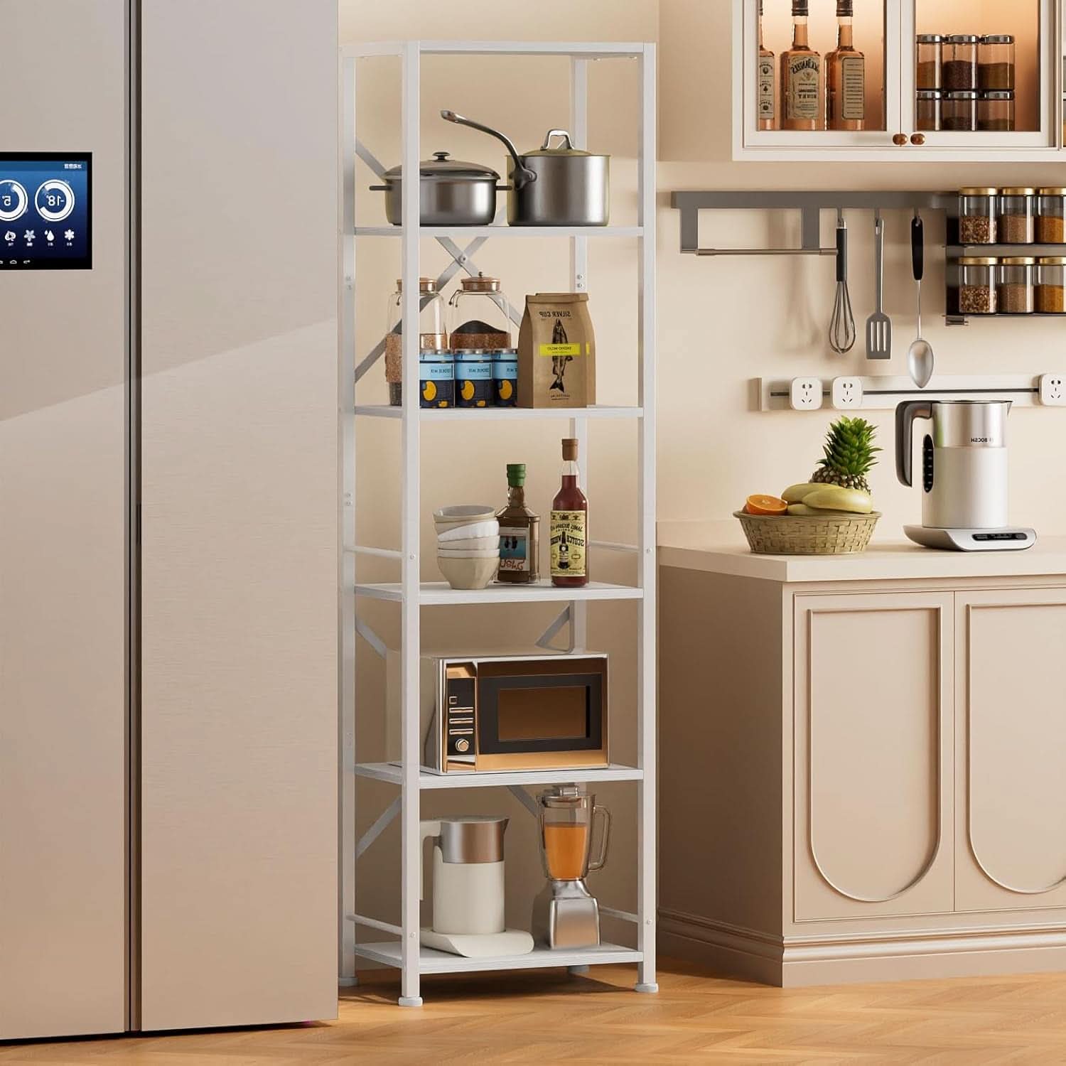 White Tall Bookshelf 6 Shelf Freestanding Bookcase