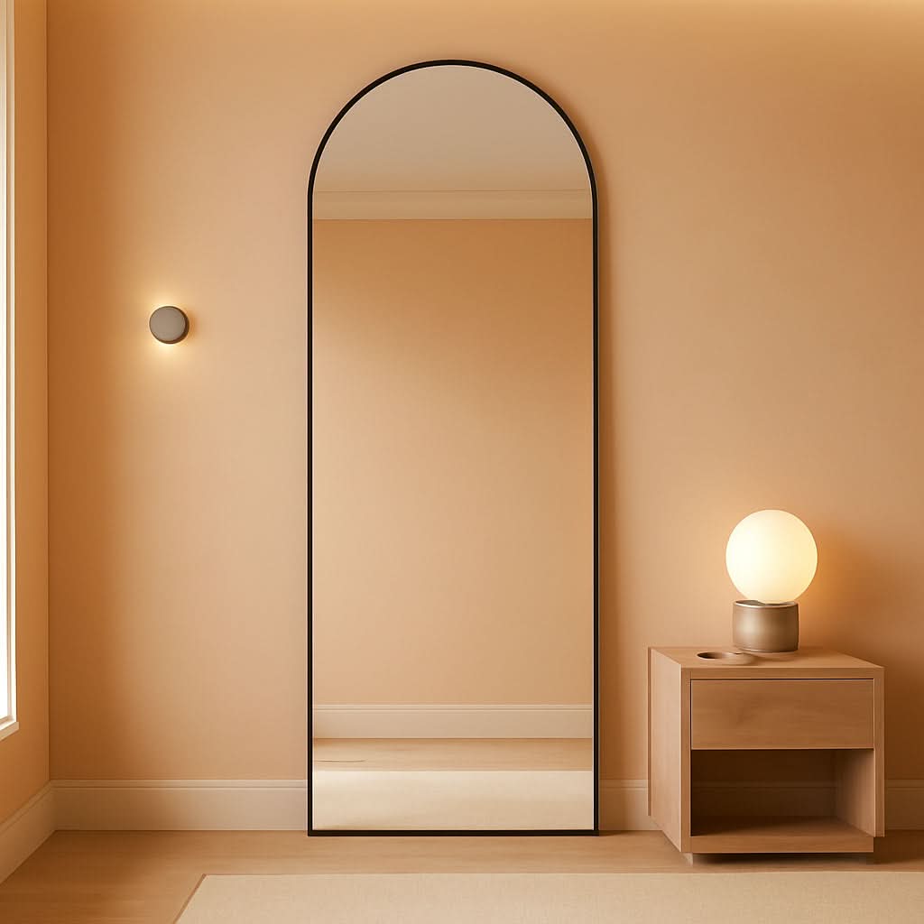 58x19 Inch Arched Floor Standing Full Length Mirror Black
