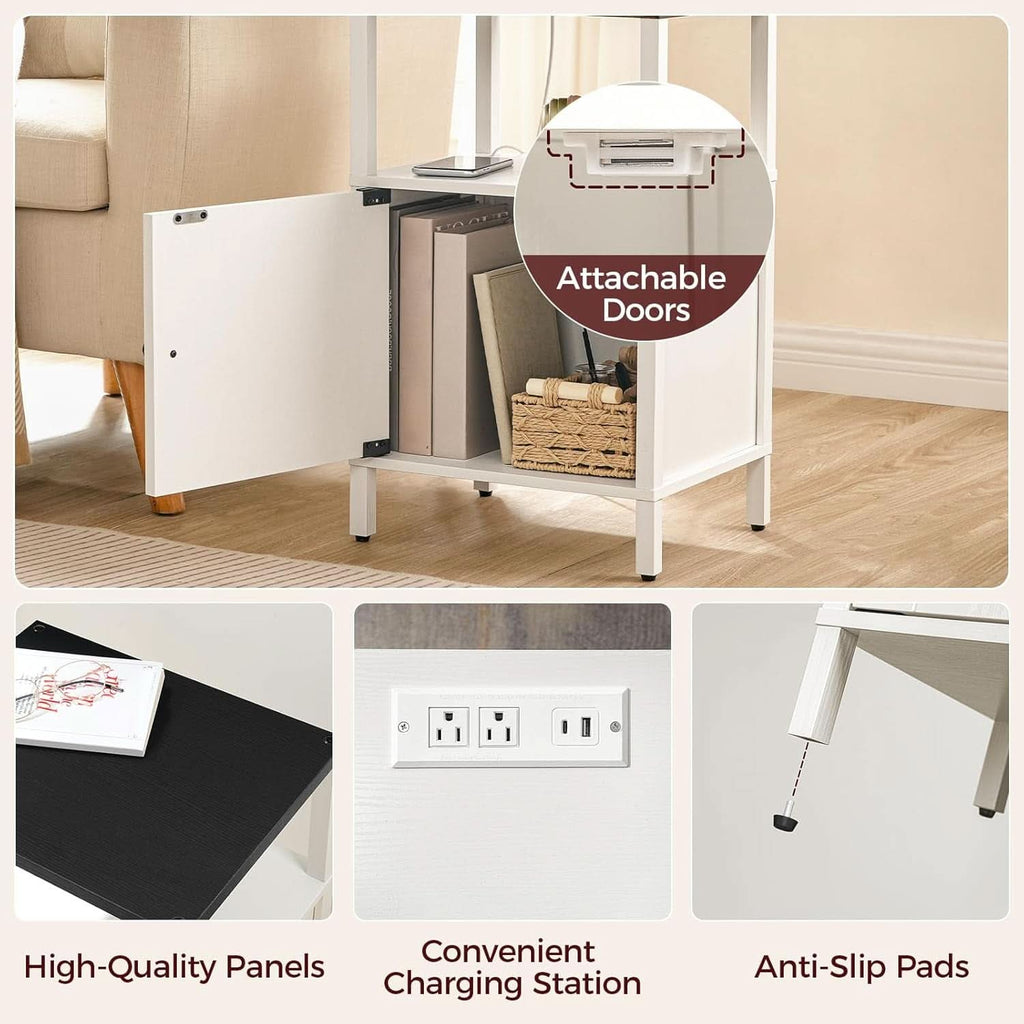White Farmhouse Bedside Nightstand With USB Type C Ports
