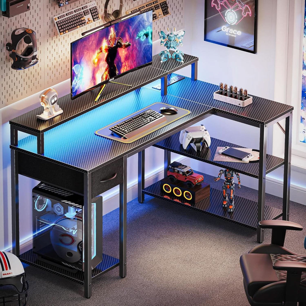47 Inch L Shaped Gaming Computer Desk Power Outlets Plus