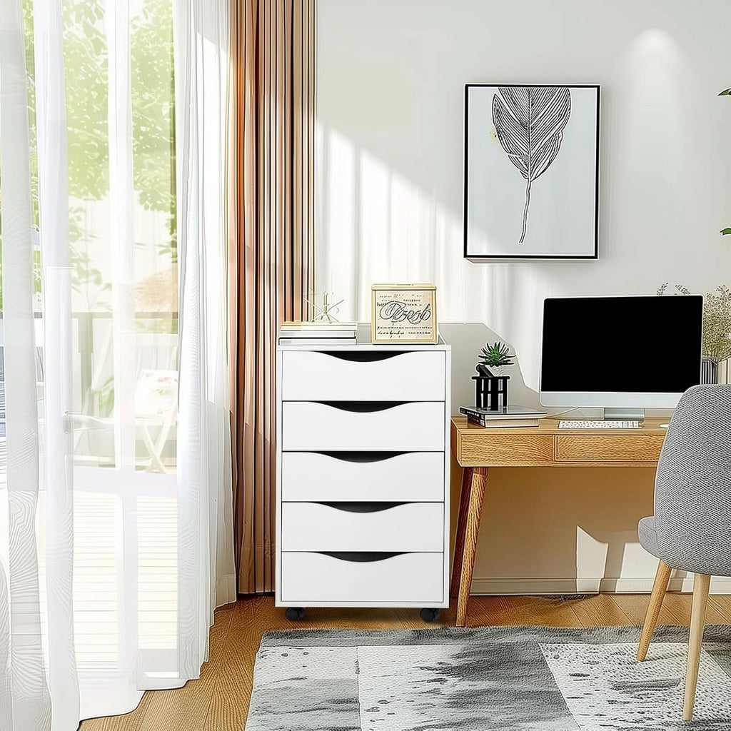 5 Drawer File Cabinet White For Home Office Organization