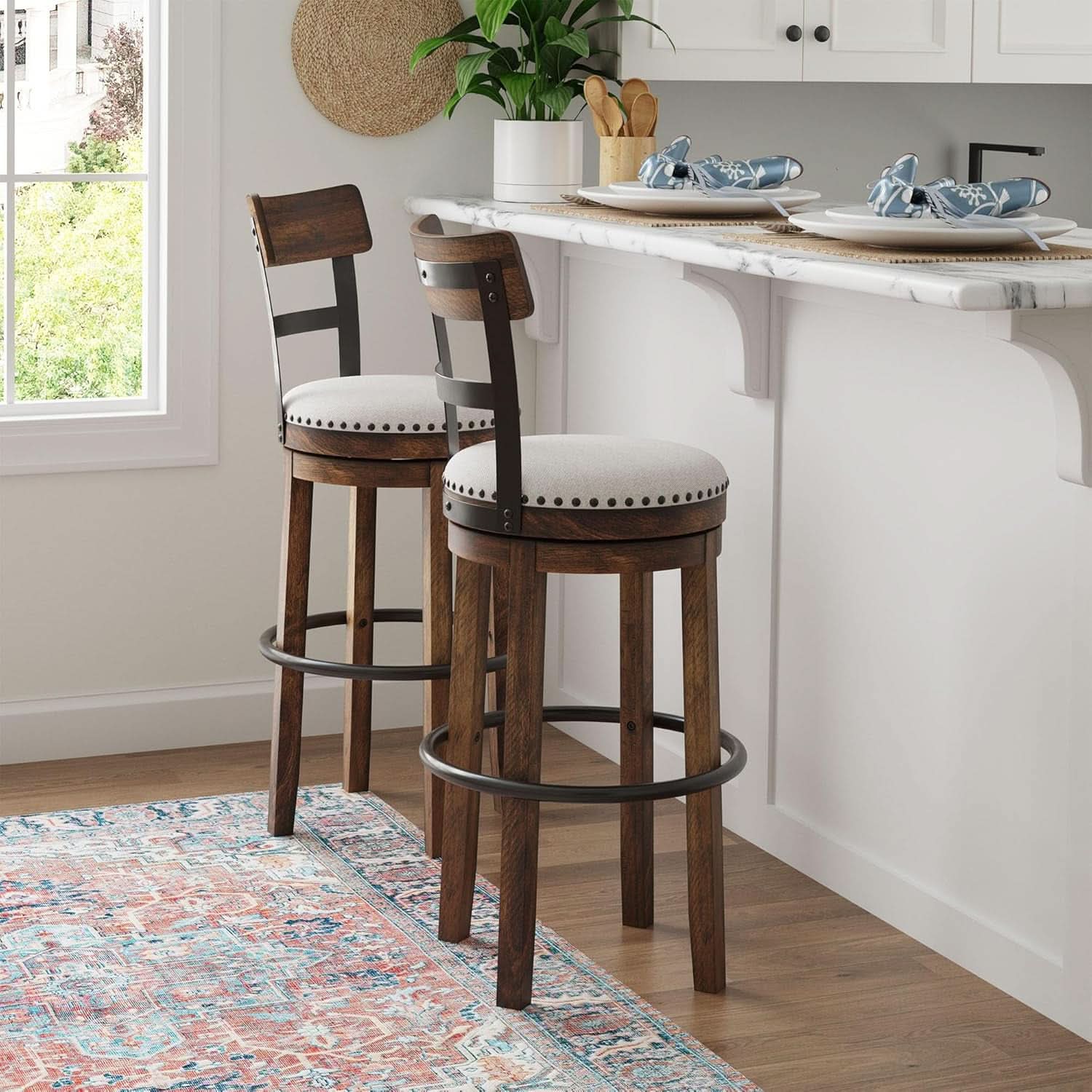 Valebeck 30 Inch Farmhouse Pub Height Bar Stool Brown