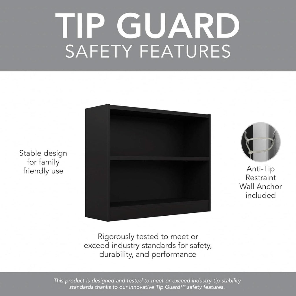 Black Universal Small 2 Shelf Bookcase Set For Home Office