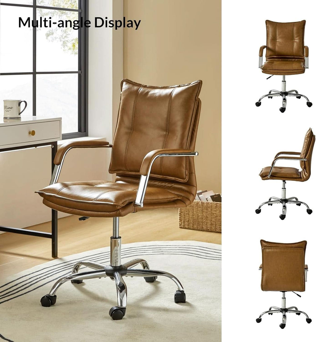 Faux Leather Adjustable Office Desk Chair Camel Armrests