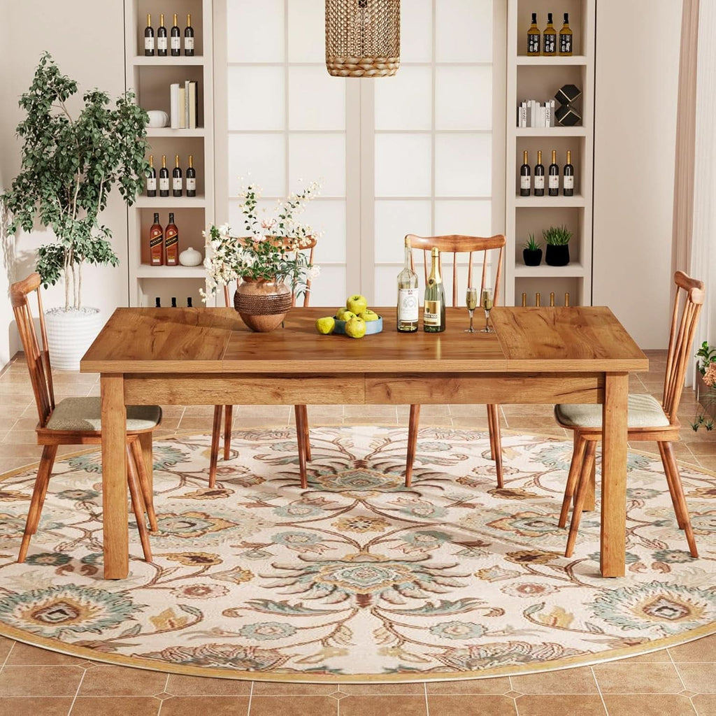 70.87 Inch Wood Dining Table Farmhouse Thickened Legs