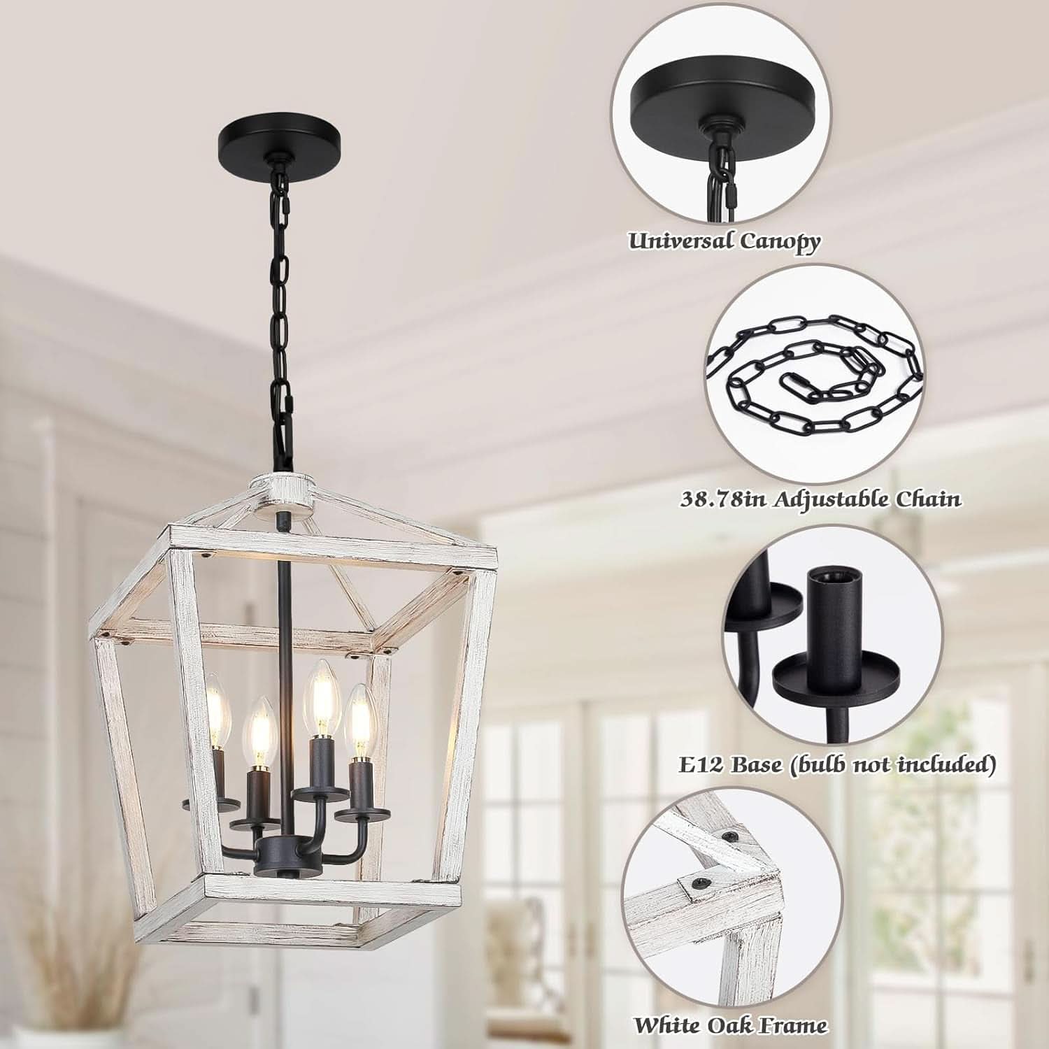 Rustic 4 Light Chandelier With Brushed White Oak Finish