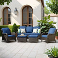 Five Piece Outdoor Wicker Patio Set With Cushions Navy Blue
