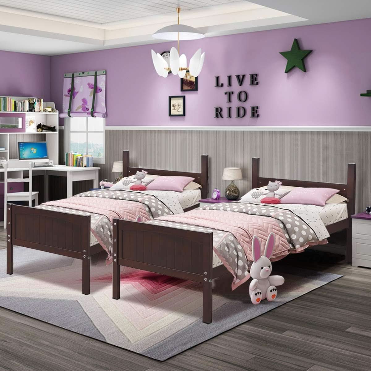 Twin Over Twin Bunk Bed Espresso With Safety Rails