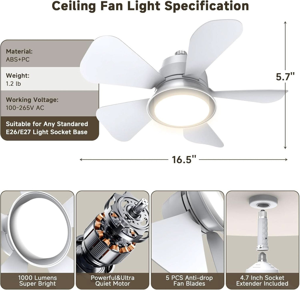 Ceiling Fan With Lights Remote Dimmable LED 3000K 6000K