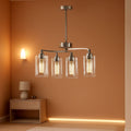 Six Light Brushed Nickel Industrial Glass Chandelier