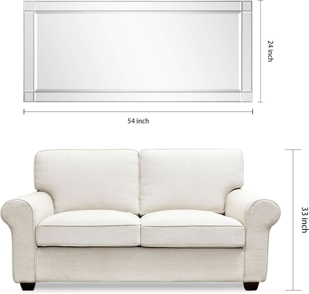 Modern Squared Corner Rectangle Wood Wall Mirror 24 x 54