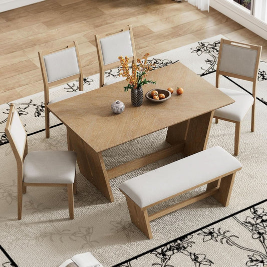 Natural Vintage Rustic Handcrafted Dining Table Set