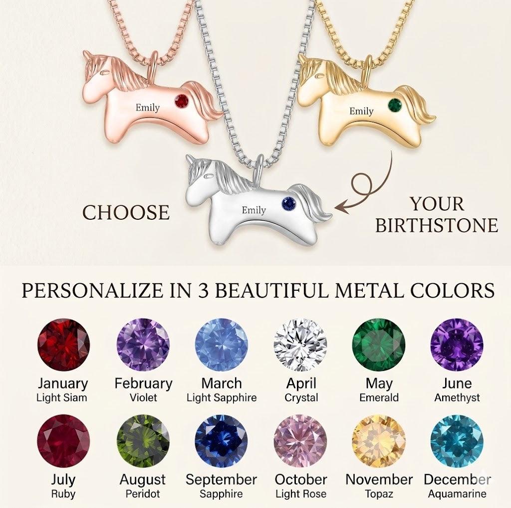 Personalized Unicorn Birthstone Necklace | Gift Box Included | Gold, Silver, Rose