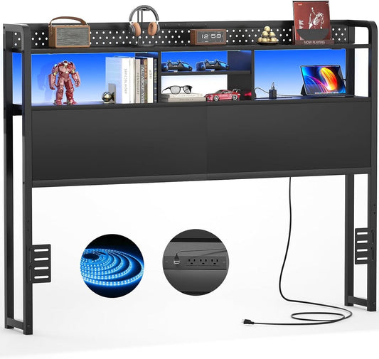 Queen Size Headboard with USB Ports and LED Light