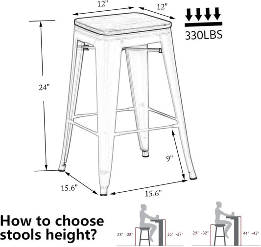Metal Bar Stools Set of Four Backless Stackable Design