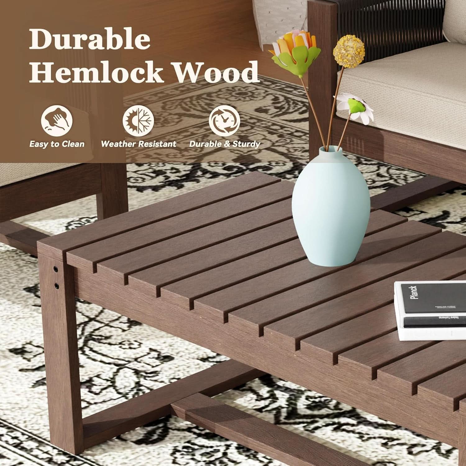 Wooden Outdoor Furniture Set with Comfortable Wicker Chairs
