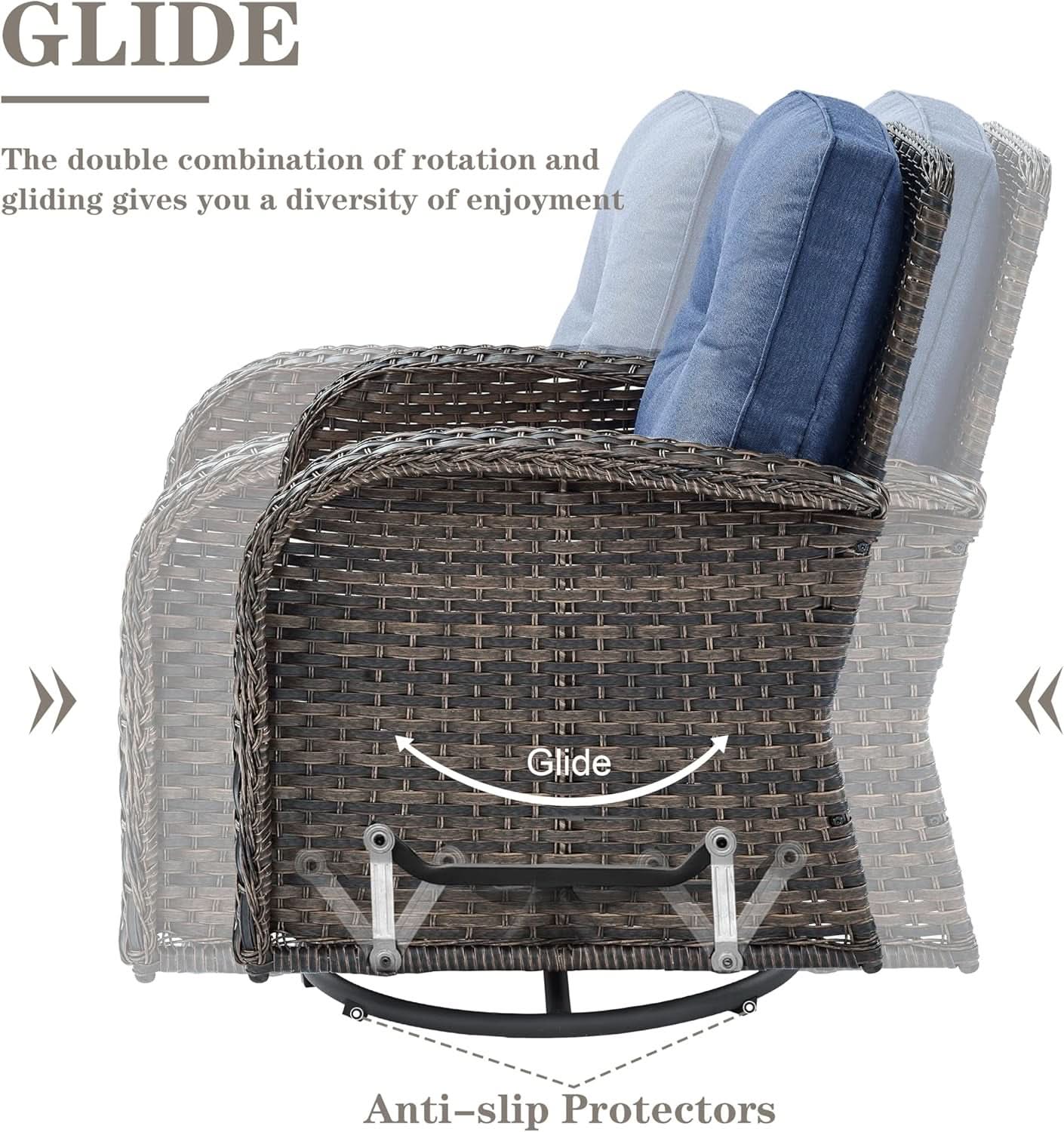Six Piece Patio Conversation Set Brown Wicker Blue Cushions