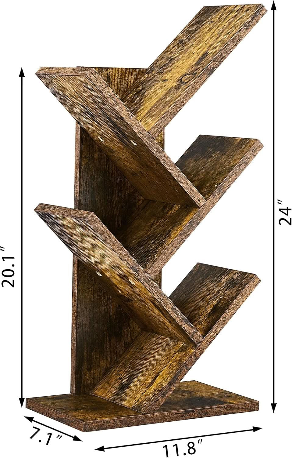 Rustic Brown 4 Tier Tree Bookshelf Free Standing Living Room