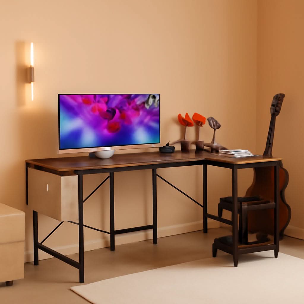 Corner L Shaped Gaming Desk With CPU Stand And Side Bag