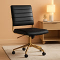Armless Swivel Task Chair Black Faux Leather Brass Frame