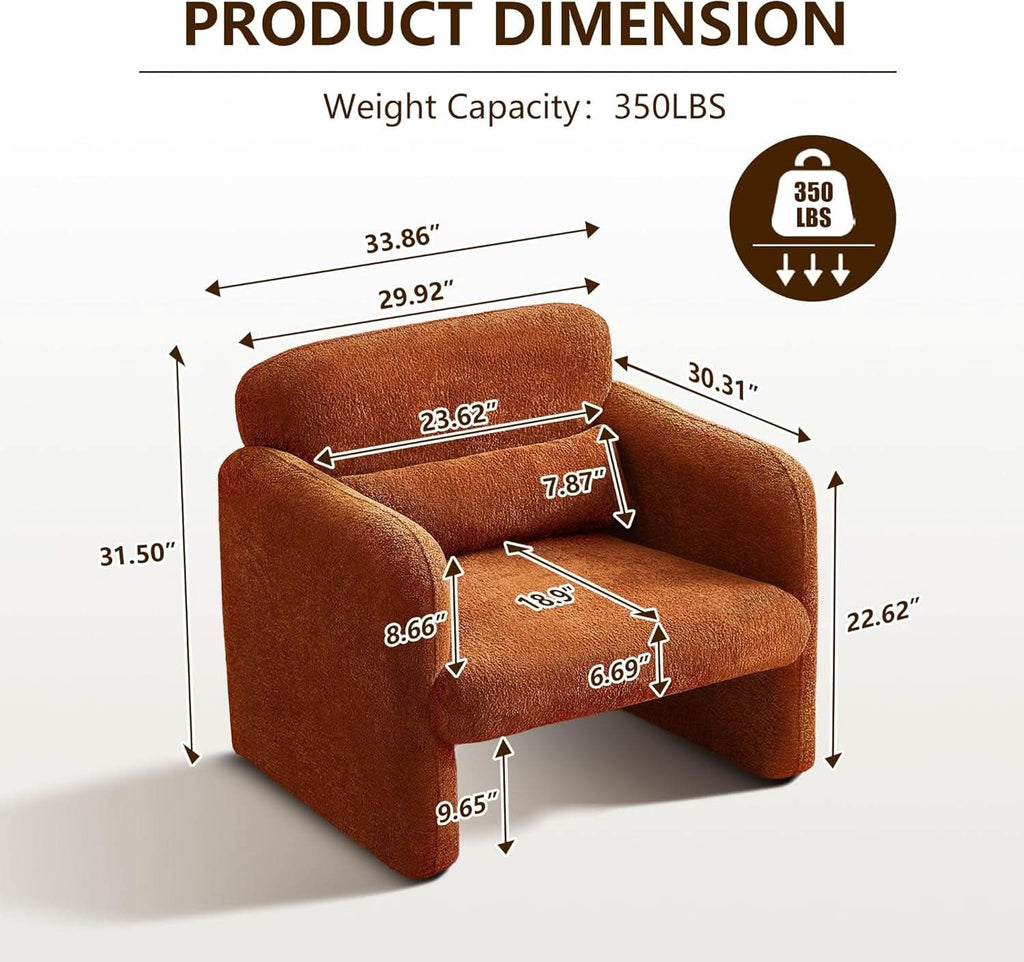 33.86 Inch Sherpa Upholstered Armchair For LivingRoom