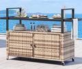 Large Outdoor Kitchen Rolling Cart With Black Glass Top