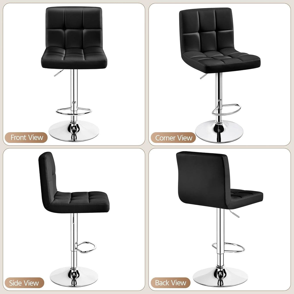 Set Of 2 Adjustable Black PU Leather Swivel Bar Stools