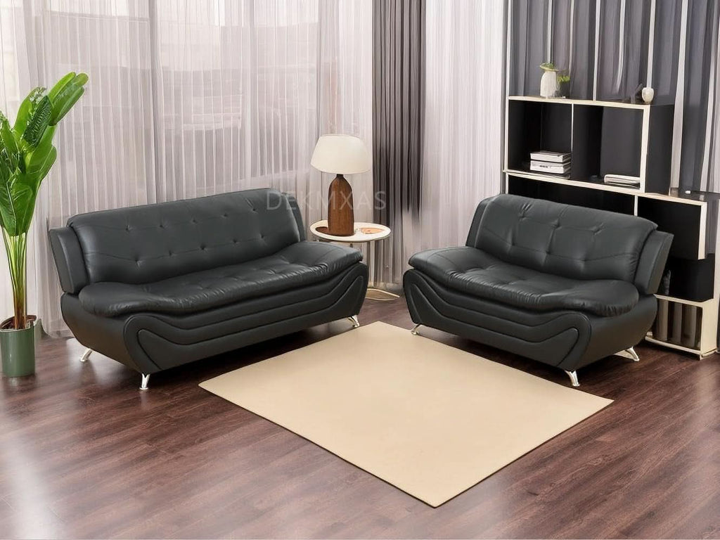 Black Leather Sofa Set With Loveseat For Living Room