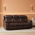 Three Seat Manual Reclining Sofa Dark Brown Faux Leather