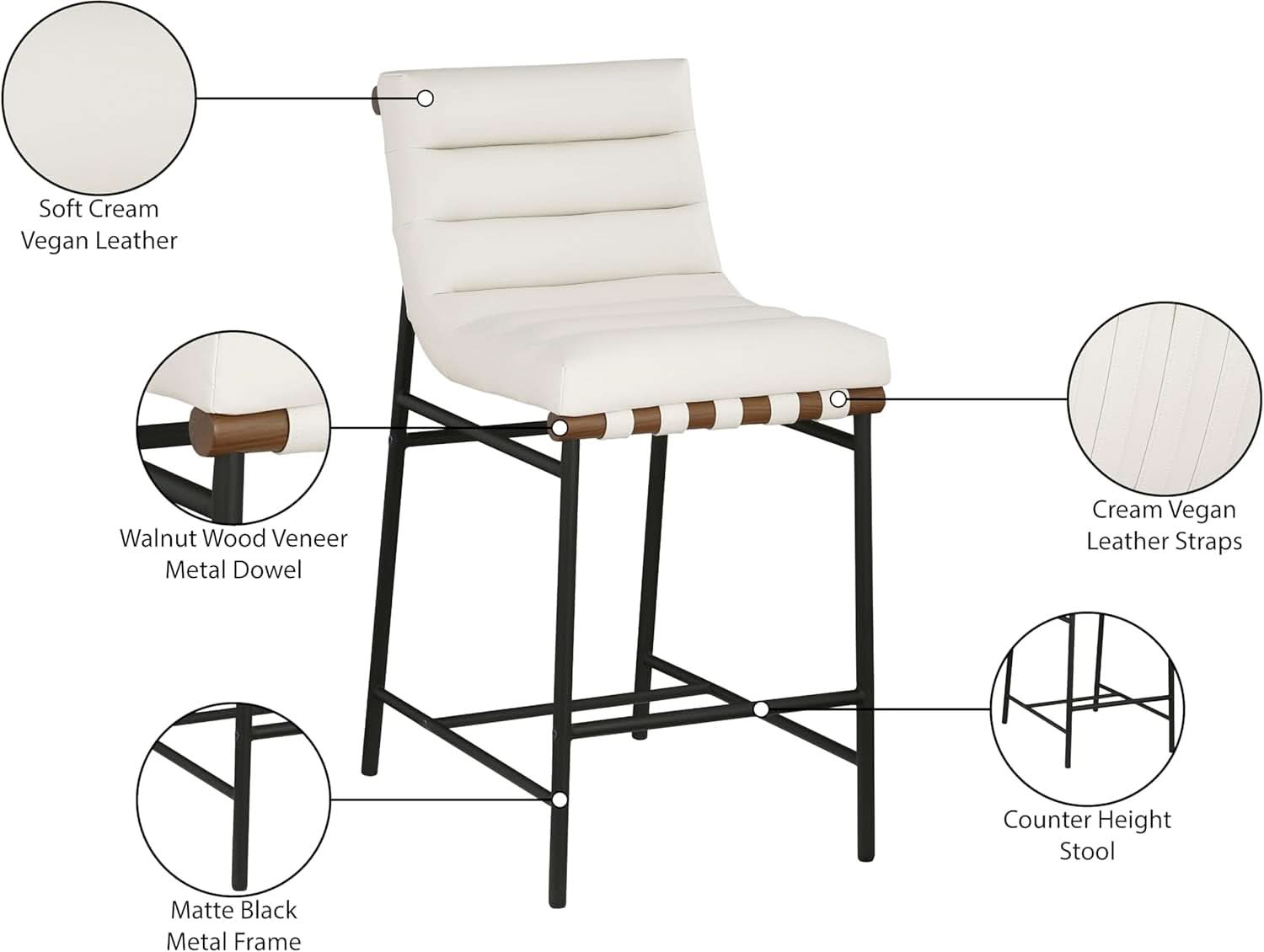 Burke 813Cream Contemporary Counter Stool Cream Matte Black Frame