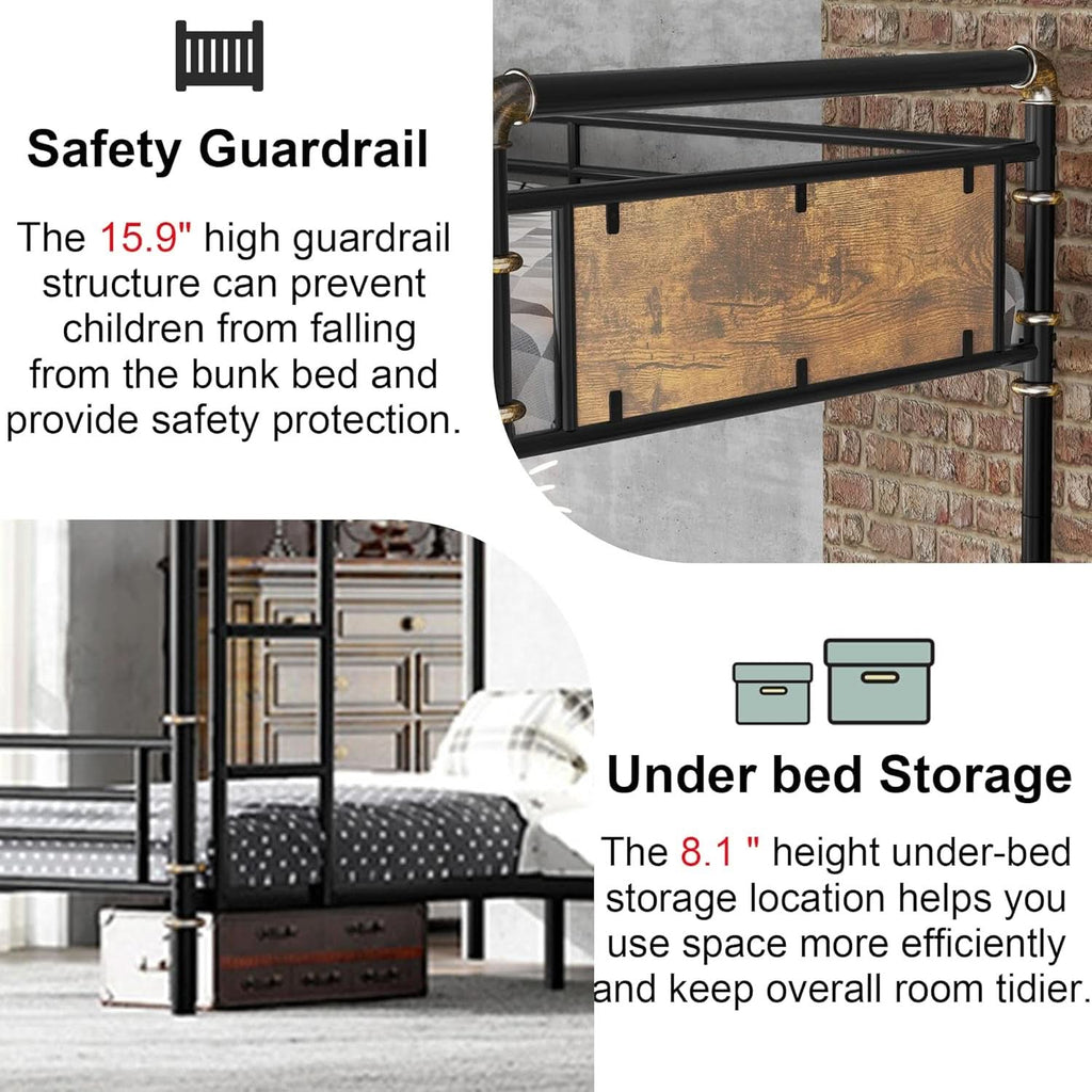 Quad Bunk Bed Twin Size Metal With Ladders Detachable Black
