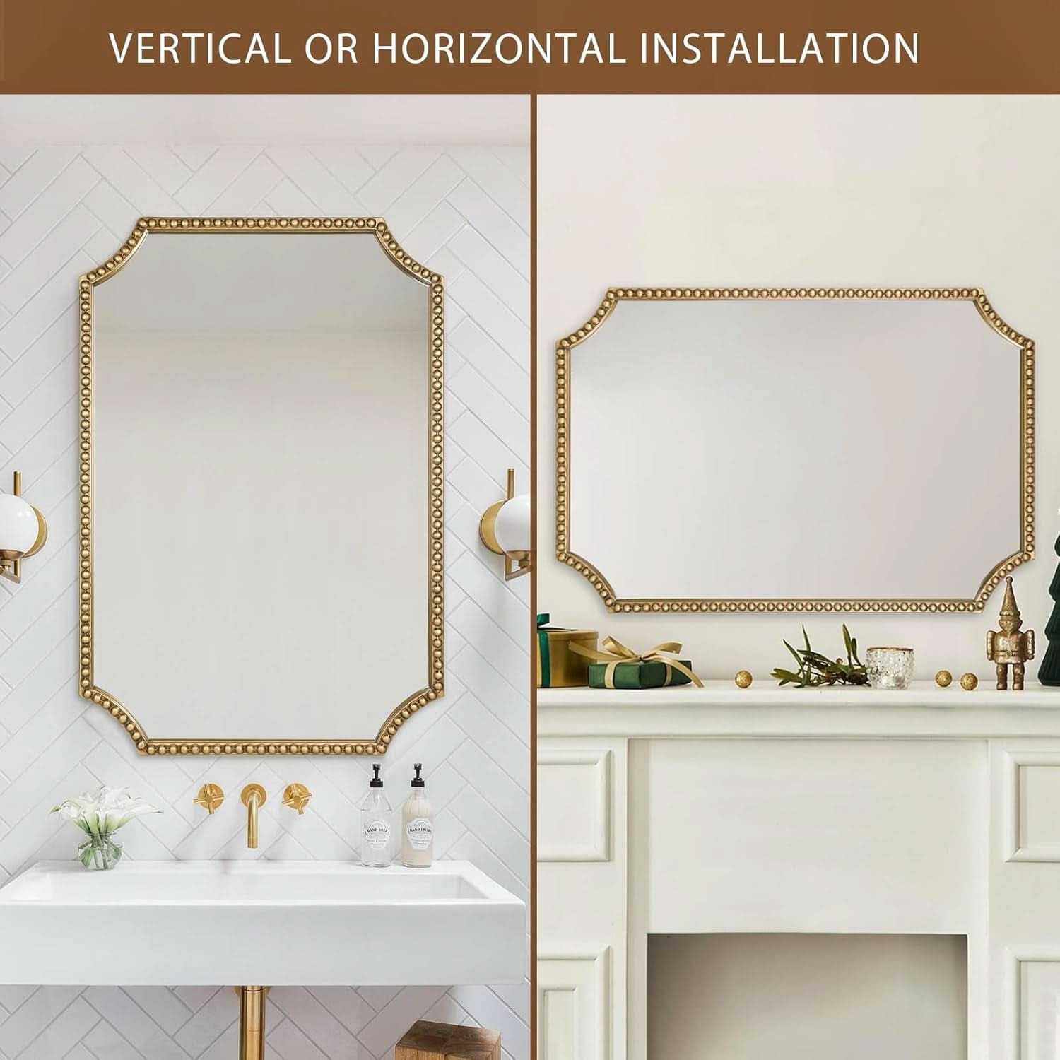 30 X 40 Inch Wall Mirror With Antique Gold Beaded Frame