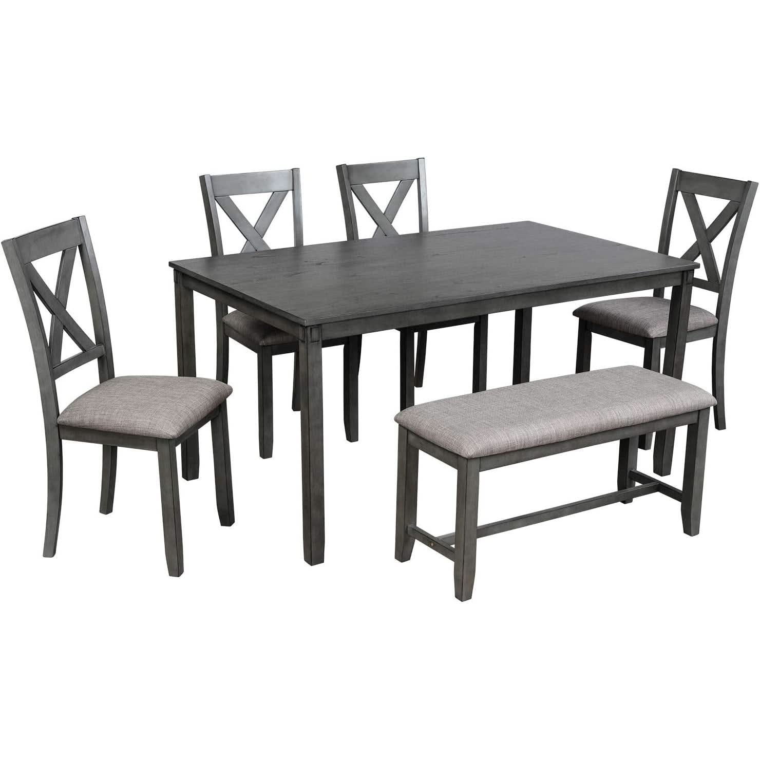 Grey Wooden Rectangular Dining Table Set Of 6 For Home