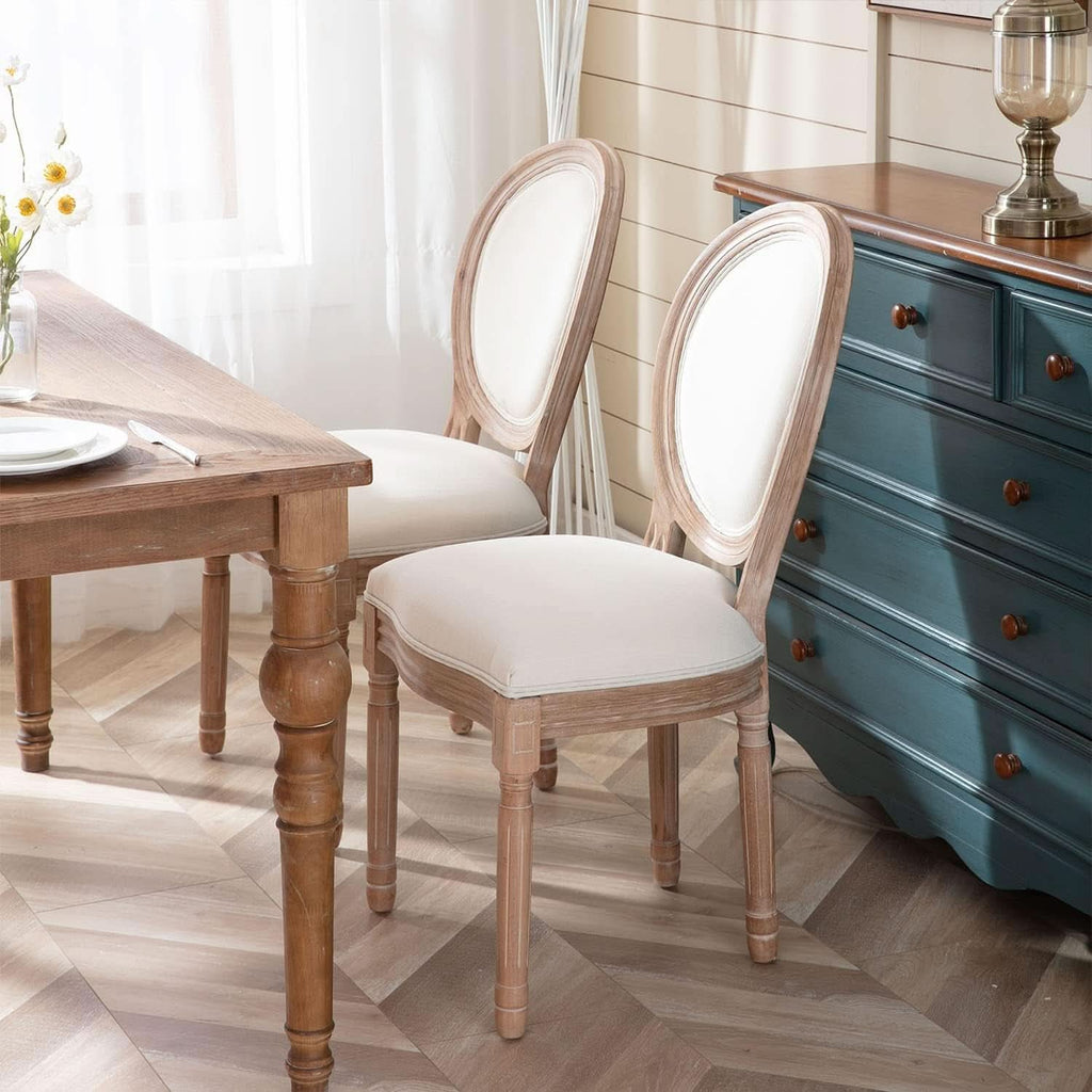French Country Dining Chairs Beige Upholstered Set Of 6