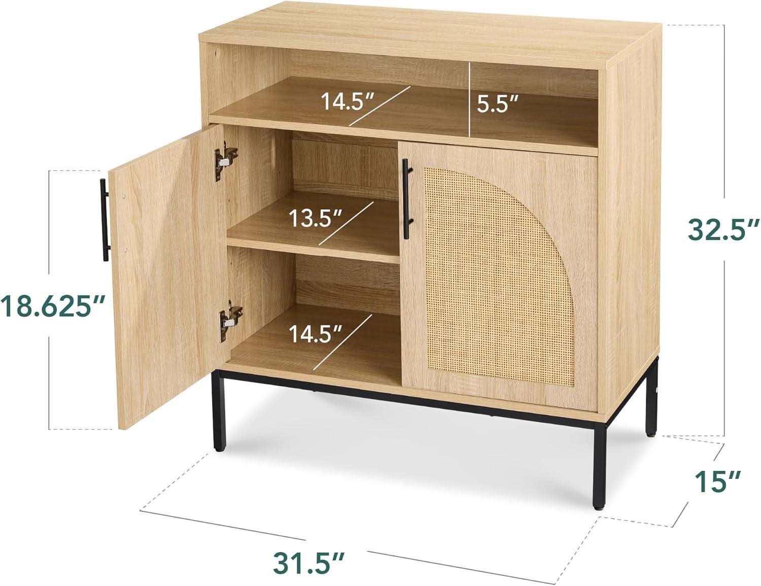 Rattan Sideboard Buffet Cabinet Natural Color Cord Cutout