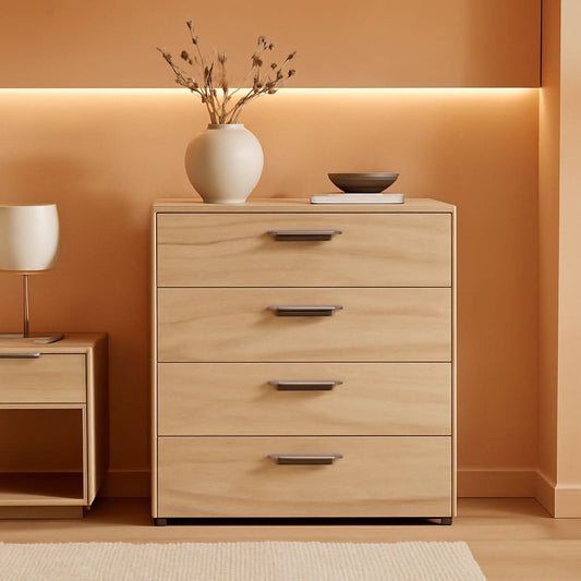 Oak Structure Four Drawer Chest With Silver Bar Handles