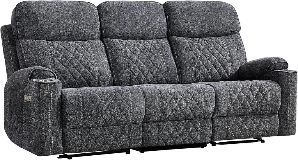 Grey Fabric 3-Seater Electric Recliner Sofa with Cup Holders