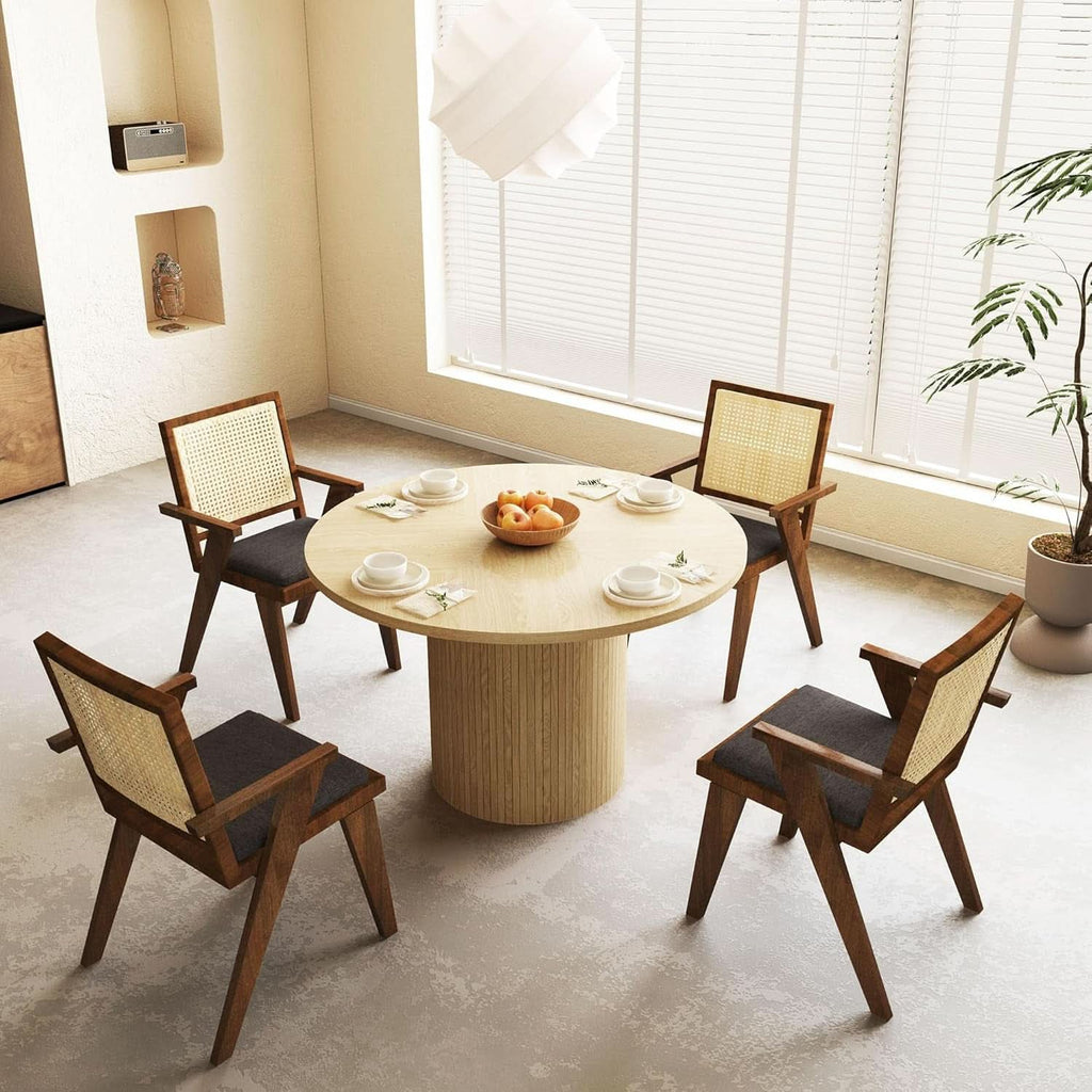 47 Inch Round Dining Table Natural Wood Farmhouse Fluted