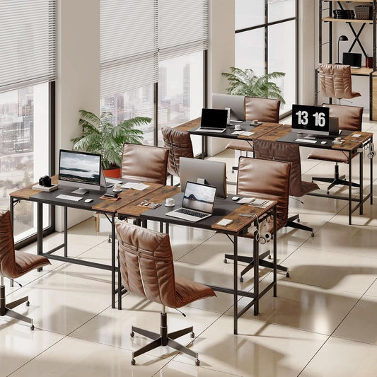 Computer Desk With Power Outlets In Rustic Brown And Black