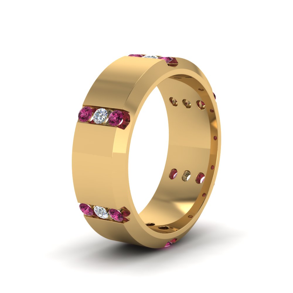 Channel Set 3 Stone Mens Anniversary Ring