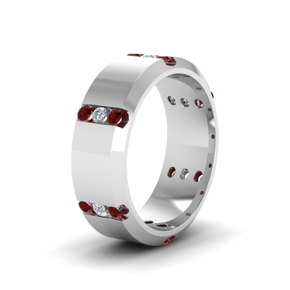 Channel Set 3 Stone Mens Anniversary Ring