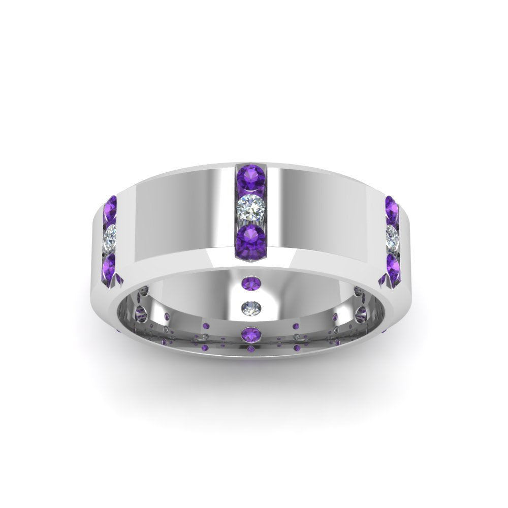 Channel Set 3 Stone Mens Anniversary Ring