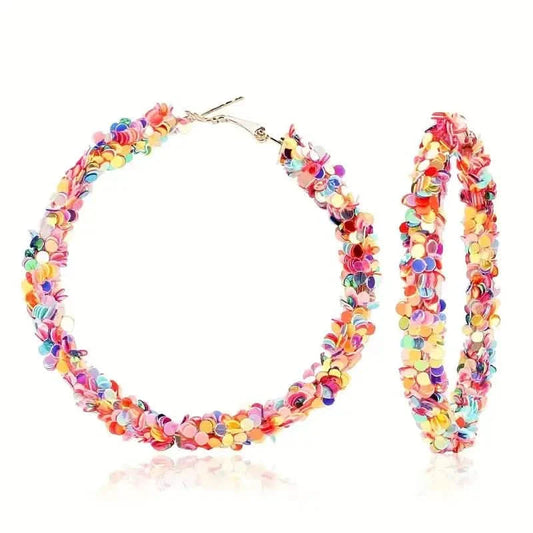 Colorful Circle Sheets Decor Boho Hoop Earrings