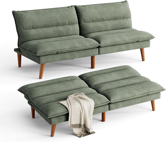 Comfortable Green Futon Sofa Bed with Adjustable Backrest