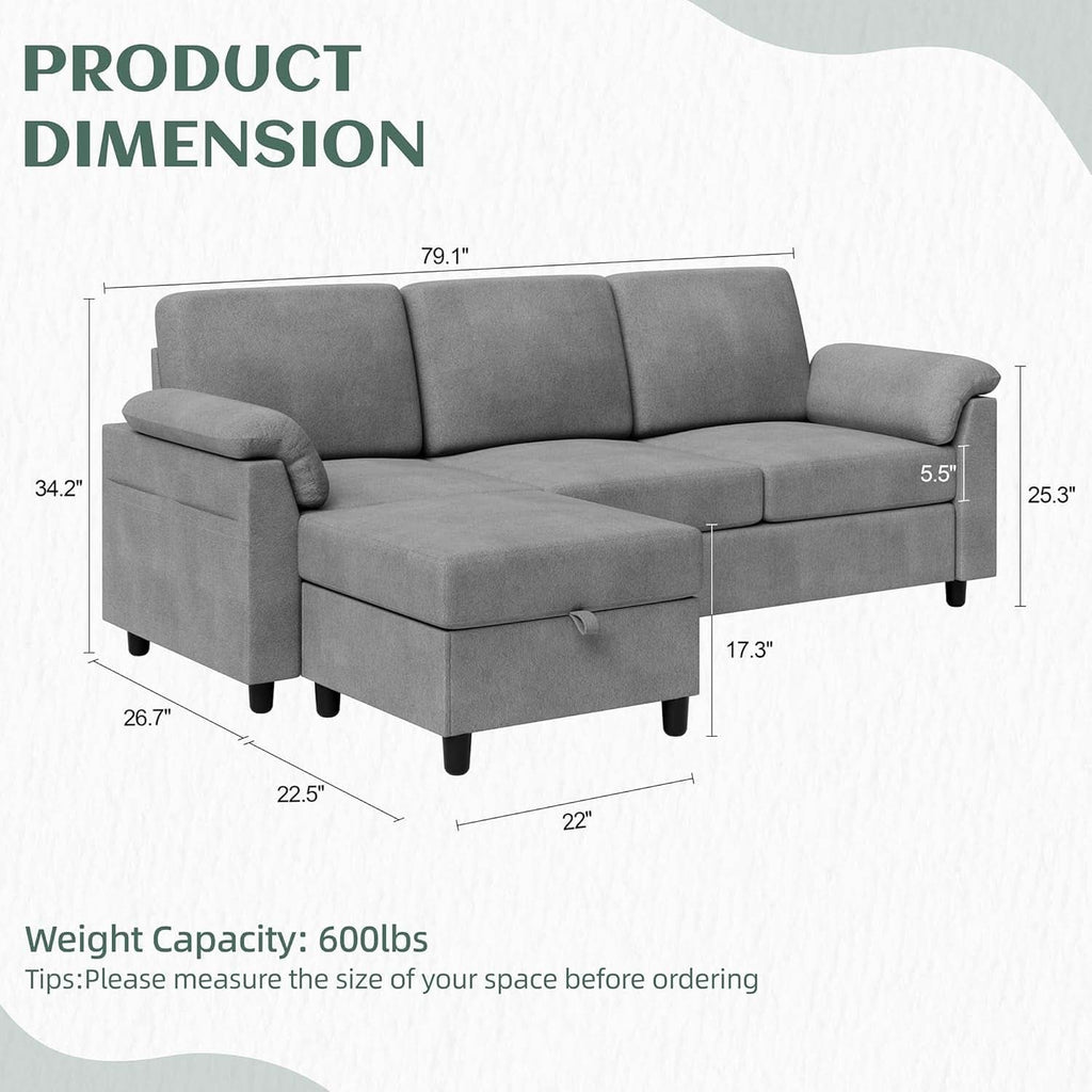 Comfortable L Shaped Convertible Sectional Sofa with Pillows